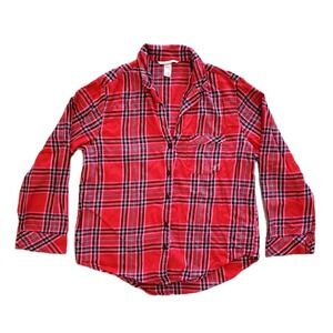 Victoria's Secret Women's Small Red & Pink Plaid Flannel Pajama Shirt Christmas